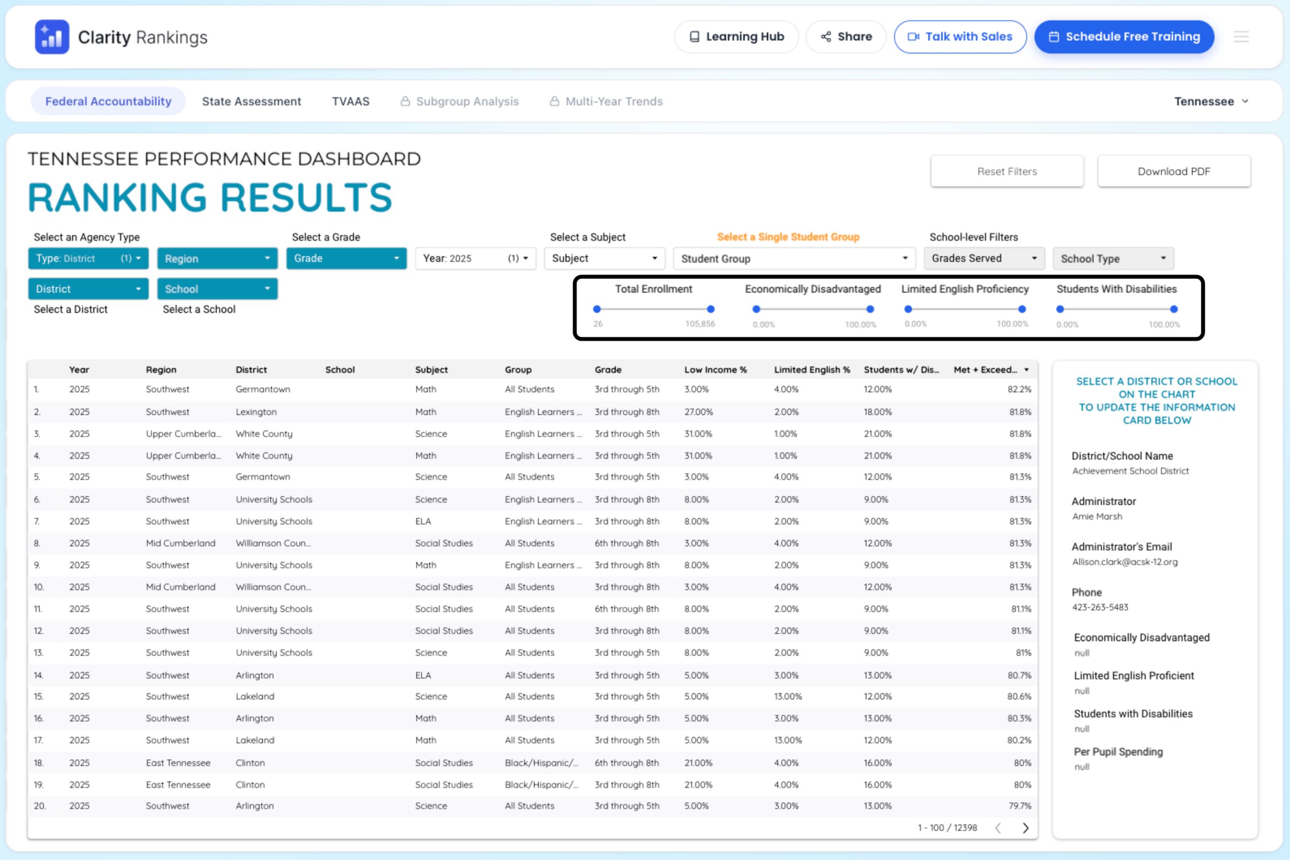 The comparison filter panel in Clarity Rankings used to define similar systems.